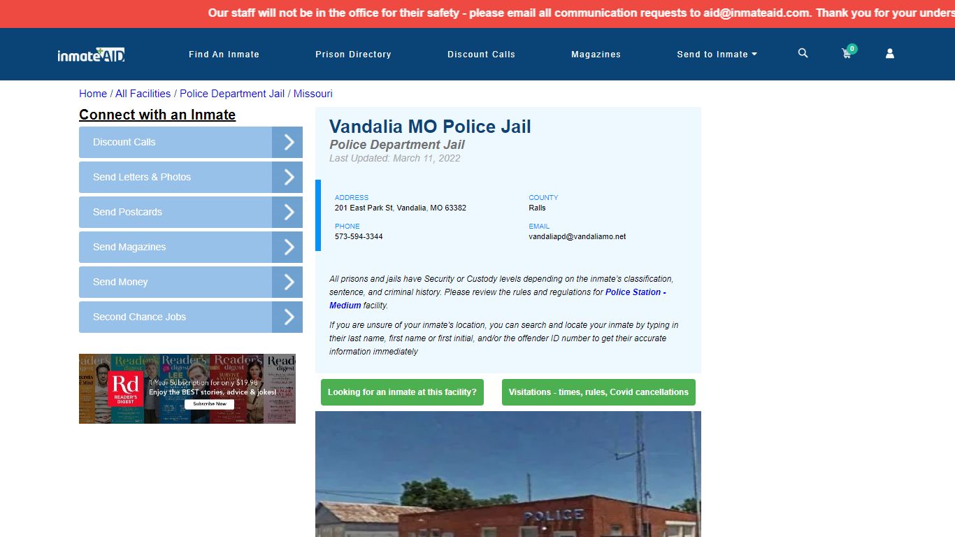 Vandalia MO Police Jail & Inmate Search - Vandalia, MO