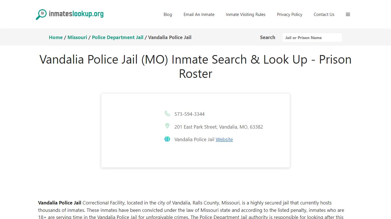 Vandalia Police Jail (MO) Inmate Search & Look Up - Prison Roster